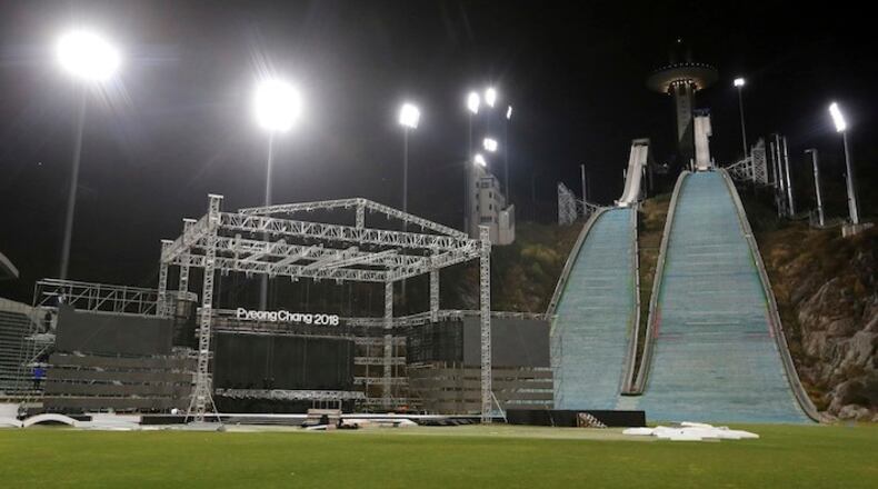 HOLD FOR USE WITH STORY SLUGGED SOUTH KOREA PYEONGCHANG WINTER OLYMPICS UNCLEAR LEGACY, FILE - in this Oct. 30, 2017, file photo, shows the Alpensia Ski Jumping Centre in Pyeongchang, South Korea. (AP Photo/Ahn Young-joon, File)