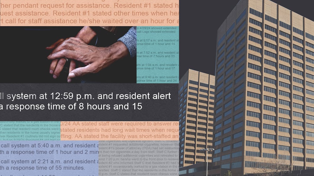 An Atlanta Journal-Constitution investigation has found that violations at assisted living and large personal care homes rarely resulted in fines from the Department of Community Health, despite recent legislation giving the state agency more power to enforce violations. At right are the DCH headquarters at the Twin Towers State Buildings in downtown Atlanta. (Illustration by Pete Corson/AJC)
