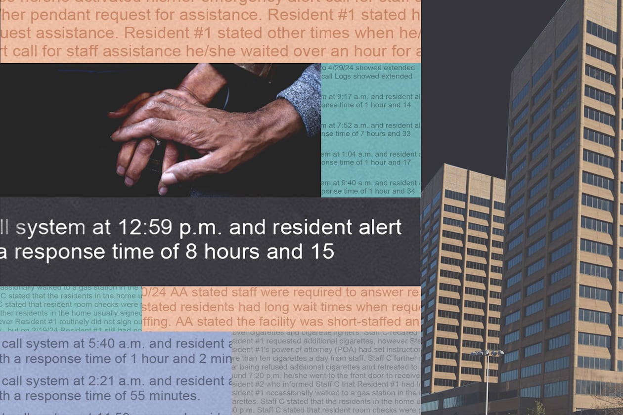 An Atlanta Journal-Constitution investigation has found that violations at assisted living and large personal care homes rarely resulted in fines from the Department of Community Health, despite recent legislation giving the state agency more power to enforce violations. At right are the DCH headquarters at the Twin Towers State Buildings in downtown Atlanta. (Illustration by Pete Corson/AJC)