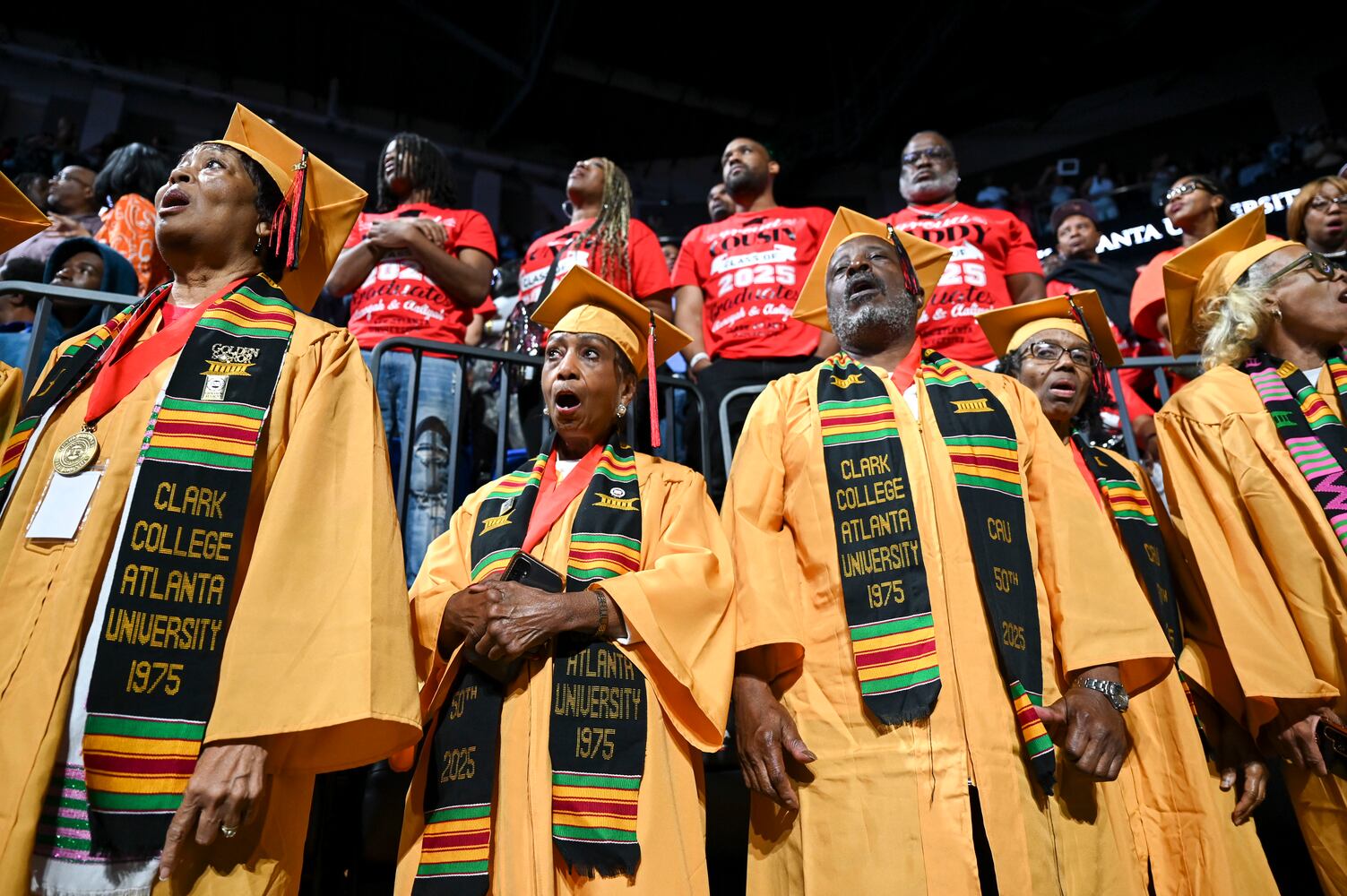 Graduates from the Class of 1975 attend Clark Atlanta University’s 2025 commencement ceremony Sunday, May 18, 2025 at Georgia State’s Convocation Center. (Daniel Varnado/For the Atlanta Journal-Constitution)