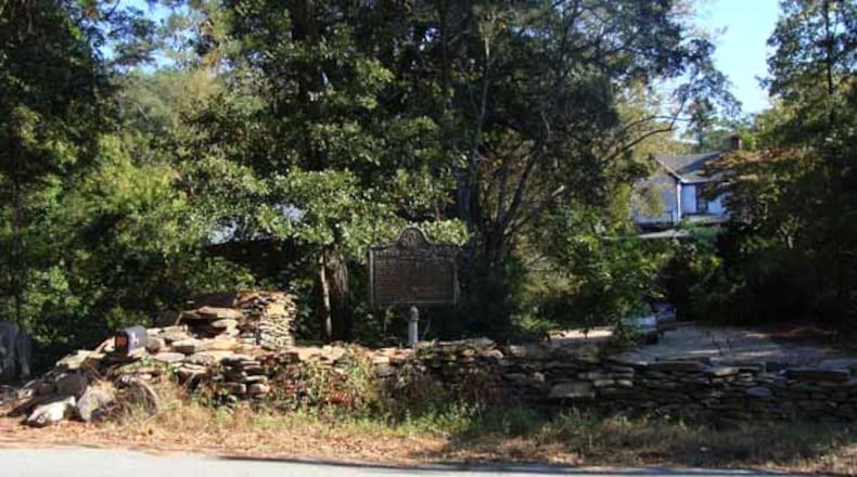 Placed by the Georgia Historical Society, this marker is on Concord Road near the Covered Bridge to cite the 1864 Battle of Ruff’s Mill. Community input on this battle site is sought at 6:30 p.m. Nov. 25 at the Smyrna Public Library. (Courtesy of the Georgia Historical Society)