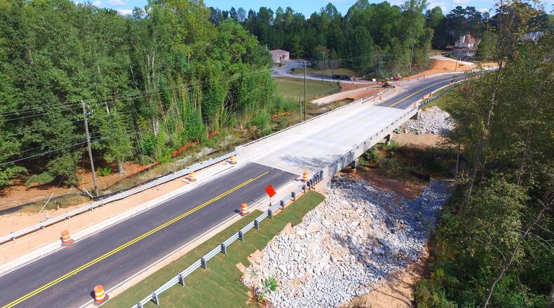 Construction work on the Whitehead Road Bridge in Sugar Hill is approaching completion. (Courtesy City of Sugar Hill)