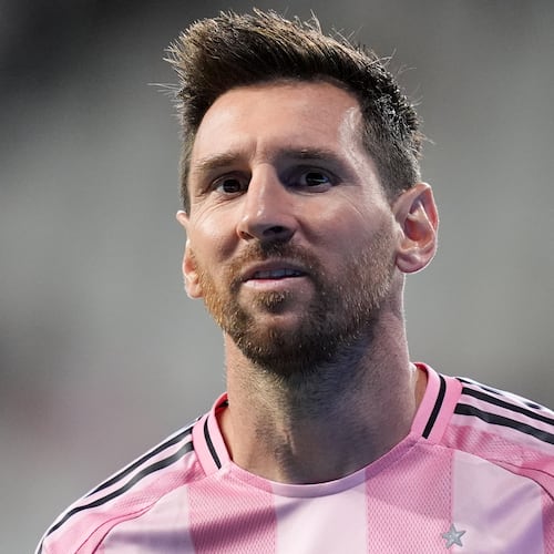 Inter Miami forward Lionel Messi walks on the field during the second half of an MLS soccer match, Sunday, May 24, 2026, in Miami. (AP Photo/Rebecca Blackwell)