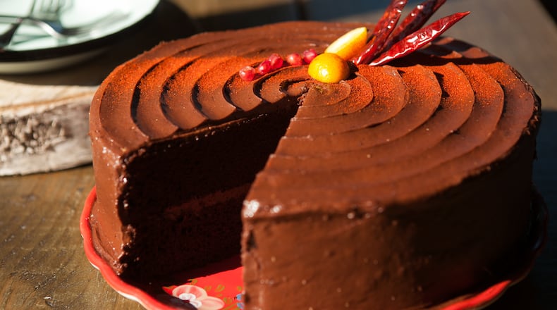 Chili Chocolate Cake from Spice to Table chef Asha Gomez. (styling by Chef Asha Gomez ) (Photography by Renee Brock/Special)