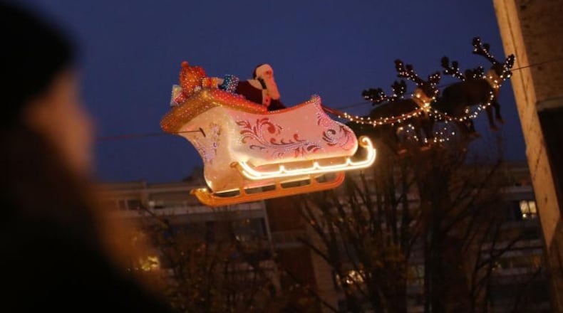 Santa Claus and his reindeer.