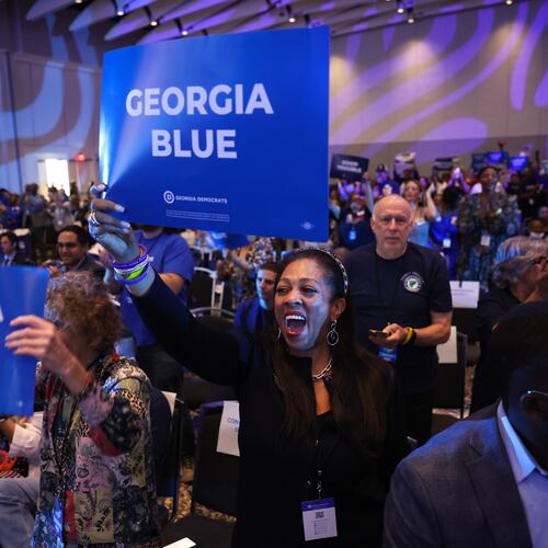 Cassandra Littlejohn cheers at the Georgia Democratic Convention at the Savannah Convention Center in Savannah on Saturday, Aug. 1, 2026. (Arvin Temkar/AJC)