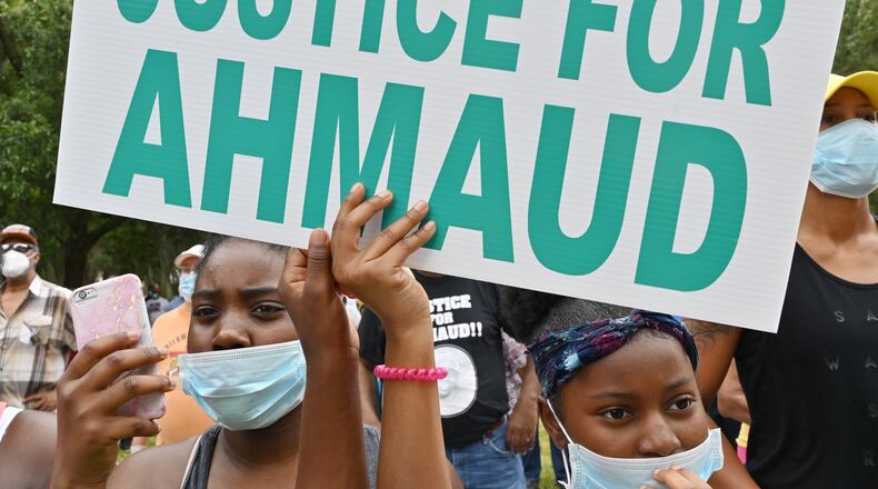 Brunswick - Hundreds of people participate in a rally outside the Glynn County courthouse seeking justice for Ahmaud Arbery on Saturday, May 16, 2020. (Hyosub Shin / Hyosub.Shin@ajc.com)