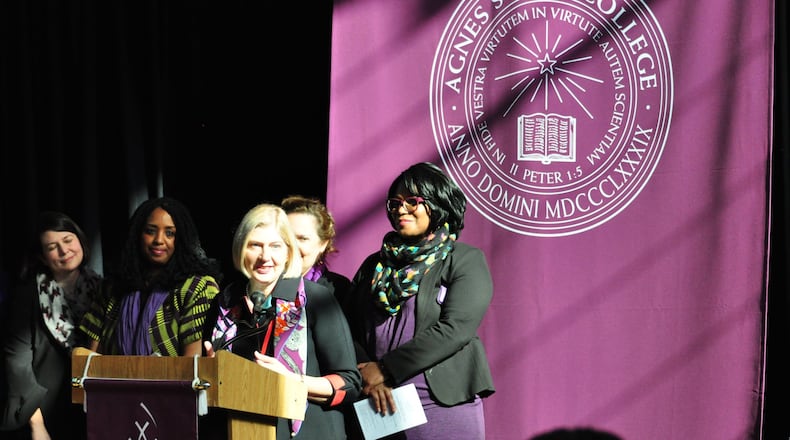 Leocadia ‘Lee’ I. Zak will become president of Agnes Scott College on July 1. She addressed several hundred students, faculty, and staff who crowded into the Evans Dining Hall on the Decatur campus Tuesday to hear the announcement.