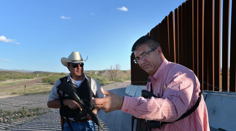 Sierra Blanca, Texas - Hudspeth County authorities patrol at the border with Mexico in Hudspeth. The federal government is soliciting interest from businesses who want to help build a wall along the southwest border. HYOSUB SHIN / HSHIN@AJC.COM