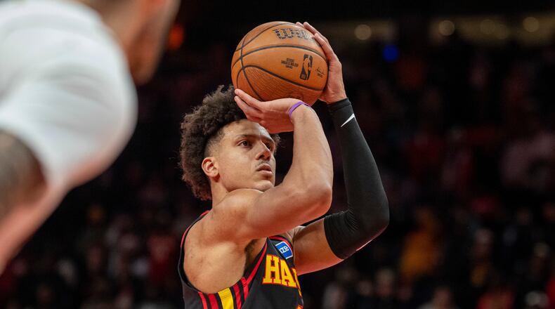 Atlanta Hawks forward Jalen Johnson had a triple-double by the end of the first half, but it wasn't enough as the Hawks couldn't hang on to a 9-point fourth-quarter lead against the Denver Nuggets. (Erik Rank/AP)