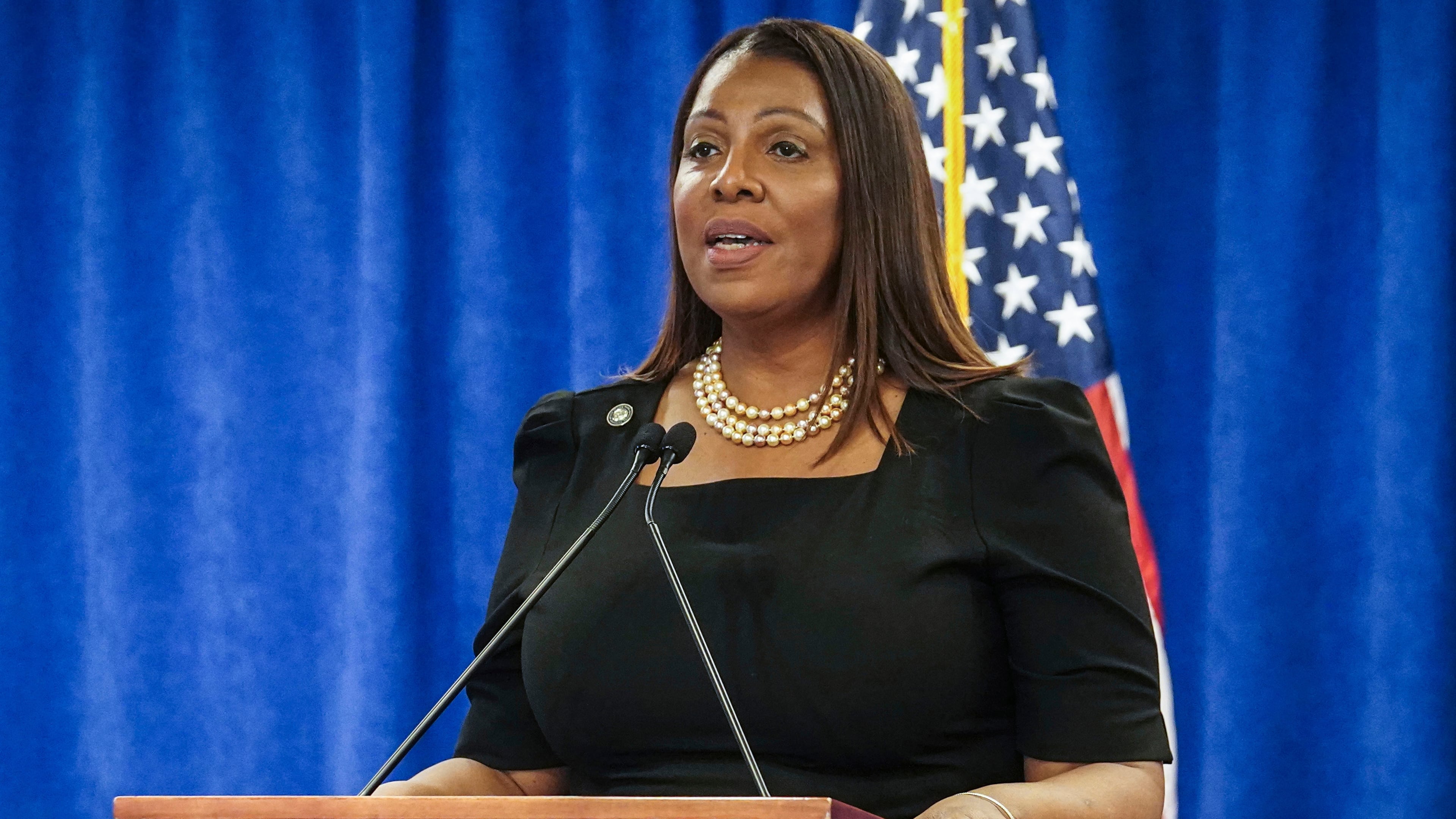 FILE - New York Attorney General Letitia James speaks, Feb. 16, 2024, in New York. (AP Photo/Bebeto Matthews, File)