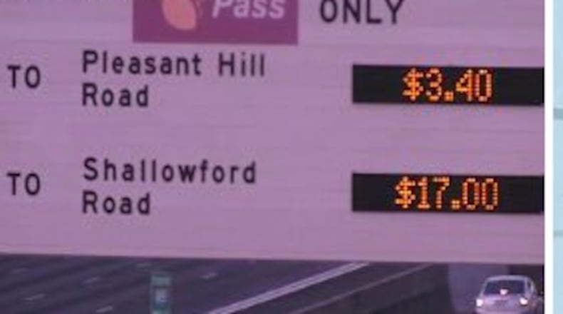 The toll on the I-85 express lanes in Gwinnett County hit a record $17 on Wednesday morning, according to the State Road and Tollway Authority.