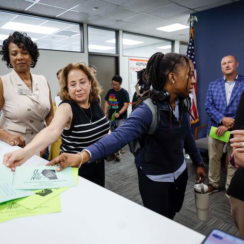 Mental health advocates and leaders gathered in the Sloppy Floyd Capitol Room at the Office of the Commissioner of Insurance and Safety Fire to deliver postcards supporting equal insurance coverage for mental health care on Monday, August 18, 2025.
(Miguel Martinez/ AJC)