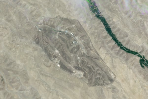 This satellite image from Planet Labs PBC shows an Iranian missile base near Tabriz, Iran, after an Israeli strike Friday, June 13, 2025. (Planet Labs PBC via AP)