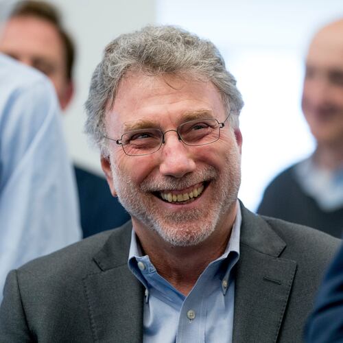FILE - Washington Post Executive Editor Marty Baron smiles in the newsroom in Washington on April 16, 2018, as the newspaper wins two Pulitzer prizes. (AP Photo/Andrew Harnik, File)