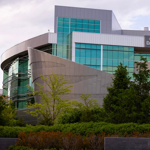 Nebraska Medicine's Davis Global Center is seen on Sunday, May 10,2026 in Omaha, Neb. where American passengers from the hantavirus-stricken cruise ship will quarantine. (AP Photo/Rebecca S. Gratz)