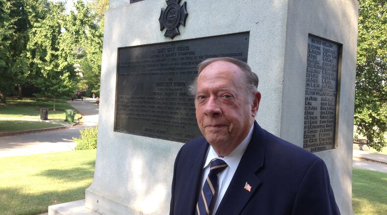 John Green, 81, of Stone Mountain, stands in front of the Peace Monument in Piedmont Park. The Old Guard of The Gate City Guard will hold a rededication ceremony for the monument on Oct. 1. GRACIEBONDSSTAPLES/gstaples@ajc.com