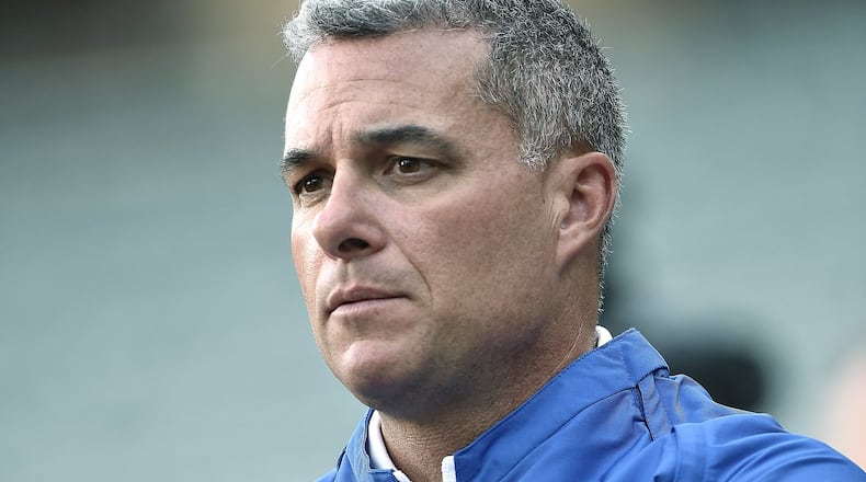 Kansas City Royals general manager Dayton Moore before action against the Chicago White Sox on Friday, Sept. 26, 2014, at U.S. Cellular Field in Chicago. (John Sleezer/Kansas City Star/MCT) Dayton Moore's Royals begin play in the American League division series tonight. (John Sleezer/Kansas City Star)