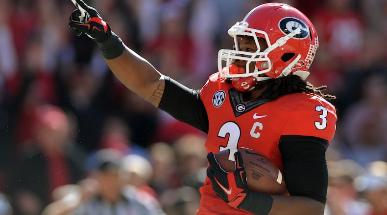 Todd Gurley scored 44 touchdowns in 30 games at Georgia. BRANT SANDERLIN / BSANDERLIN@AJC.COM