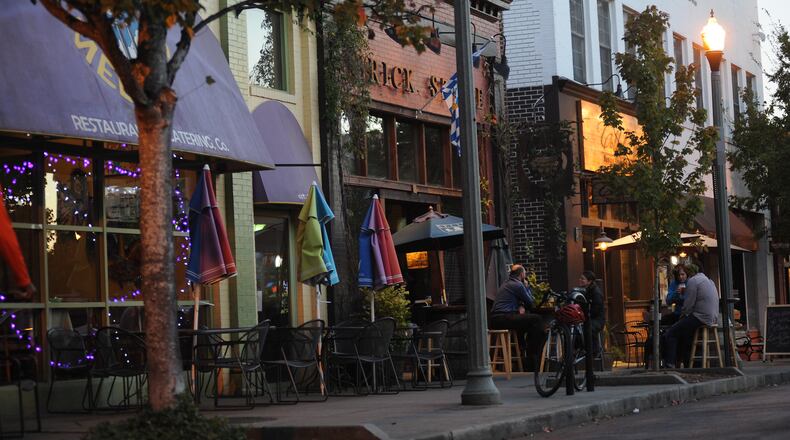 Just in the past couple of years, Decatur has reached a kind of restaurant critical mass. Diners set out for town with either reservations or hopes that they’ll be able to walk into their first choice restaurants. If not, they’re willing to bop around and find a spare table elsewhere. Pictured here: East Ponce de Leon Avenue and Decatur Square surrounding streets. (BECKY STEIN/SPECIAL)