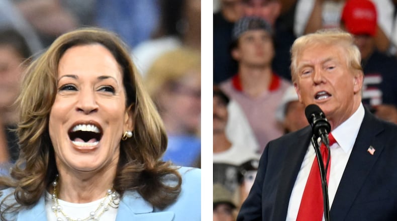 Vice President Kamala Harris (left) and former President Donald Trump (right) held rallies at Georgia State University within days of each other. The cost for each rally was more than $100,000. (Hyosub Shin/AJC)