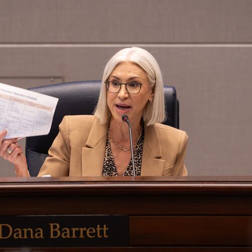 Fulton County Commissioner Dana Barrett said an unusually high number of land packages led to a delay in certifying the 2026 tax digest. Officials are asking a judge to grant a temporary collection order so they can pay bills, including employees' salaries. (Ben Hendren for the AJC)