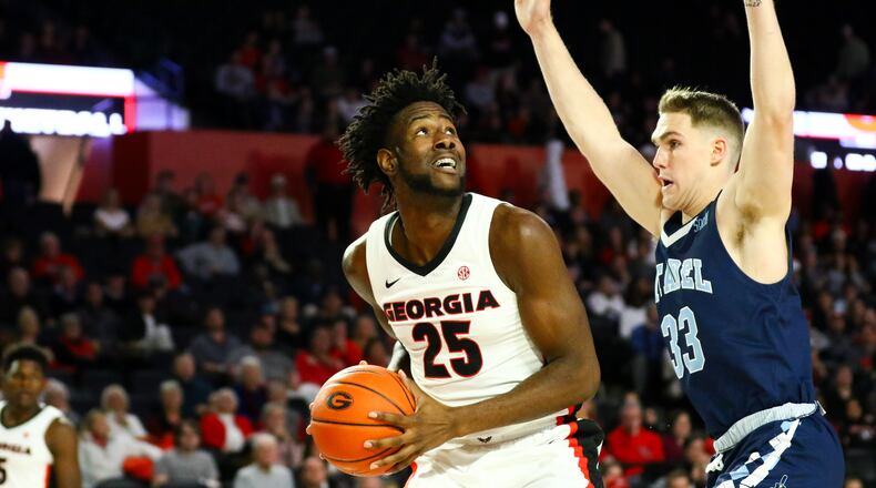 Georgia basketball player Amanze Ngumezi (25) during a game against Citadel at Stegeman Coliseum in Athens, Ga., on Tuesday, Nov. 12, 2019. (Photo by Tony Walsh)