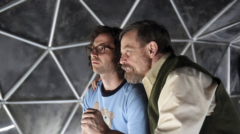 Kyle Mooney, left, and Mark Hamill play son and father in “Brigsby Bear.” Contributed by Sony Pictures Classics via AP