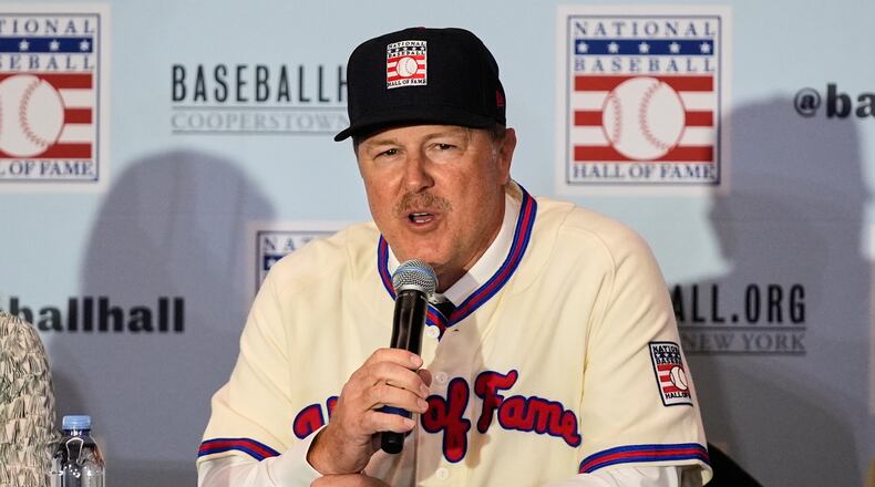 Jeff Kent answers questions after the announcement at a news conference that he was elected to baseball's Hall of Fame during the Major League baseball winter meetings, Monday, Dec. 8, 2025, in Orlando, Fla. (AP Photo/John Raoux)
