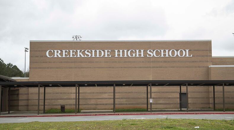 03/10/2020 — Fairburn, Georgia —The exterior of Creekside High School, located at 7405 Herndon Road, in Fairburn, Tuesday, March 10, 2020. (ALYSSA POINTER/ALYSSA.POINTER@AJC.COM)