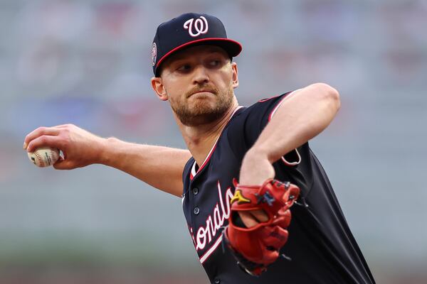 Washington Nationals pitcher Michael Soroka delivers in the second inning of a baseball game against the Atlanta Braves, Tuesday, May 13, 2025, in Atlanta. (AP Photo/Colin Hubbard)