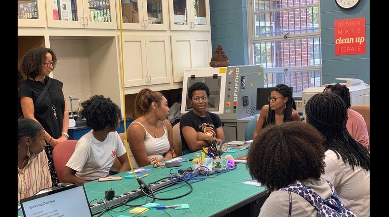 A group of Spelman College students participate in a September 2019 innovation workshop. The college will be part of a partnership, which is being funded by a $10 million Bank of America grant, to help aspiring Black entrepreneurs. PHOTO CREDIT: Spelman College.