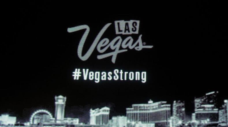 LAS VEGAS, NV - OCTOBER 03:  A close-up photo of the marquee at Wynn Las Vegas shows part of a message in response to Sunday night's mass shooting at a music festival on October 3, 2017 in Las Vegas, Nevada. Hotel-casinos all along the Las Vegas Strip replaced their usual flashy marquee advertisements with the same message of condolence as a show of strength in reaction to the violence. Late Sunday night, a lone gunman killed at least 59 people and injured more than 500 after he opened fire on a large crowd at the Route 91 Harvest country music festival. The massacre is one of the deadliest mass shooting events in U.S. history.  (Photo by Ethan Miller/Getty Images)