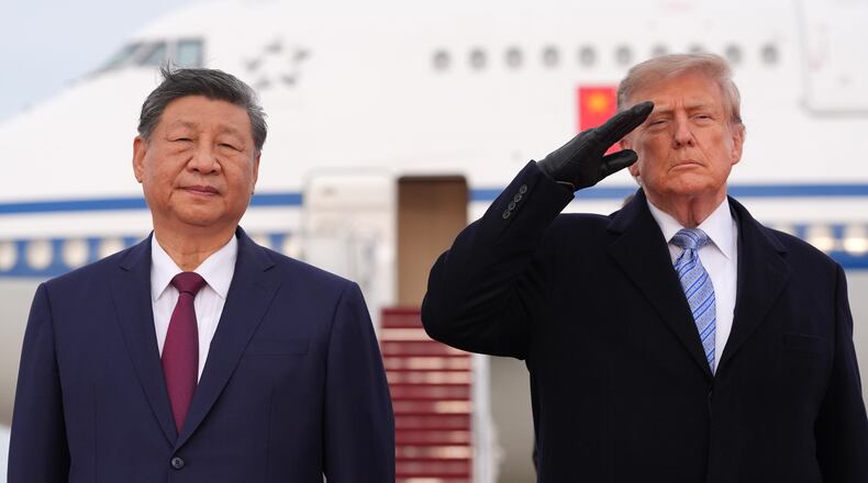 President Donald Trump and China's President Xi Jinping participate in an arrival ceremony at Joint Base Andrews, Md., Wednesday, Sept. 23, 2026.(AP Photo/Alex Brandon)