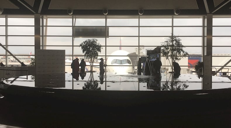 A350 inaugural flight through the airport window. Source: Delta Air Lines.