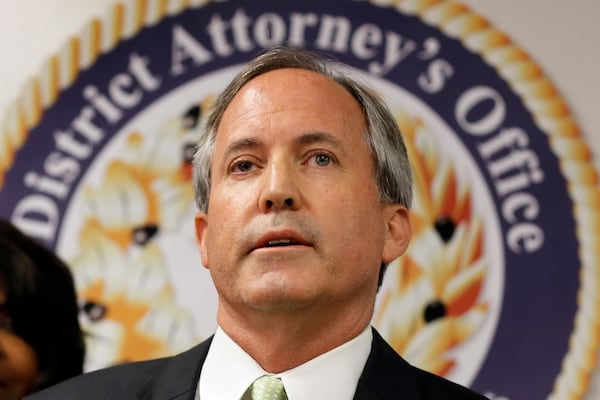 FILE - Texas Attorney General Ken Paxton speaks at a news conference in Dallas, June 22, 2017. (AP Photo/Tony Gutierrez, File)