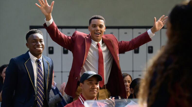 This image released by Peacock shows Olly Sholotan as Carlton, left, and Jabari Banks as Will, in a scene from Bel-Air." (Anne Marie Fox/Peacock via AP)