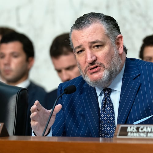 Sen. Ted Cruz R-Texas, Chairman of the Senate Committee on Commerce, Science, and Transportation, speaks during a hearing to examine college sports, supporting student athletes, and fair competition on Capitol Hill, Wednesday, June 3, 2026, in Washington. (AP Photo/Jose Luis Magana)