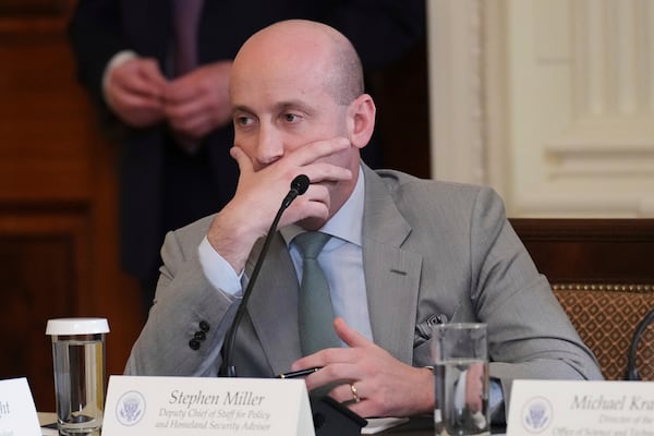 White House Deputy Chief of Staff Stephen Miller attends a Make America Healthy Again (MAHA) Commission Event in the East Room of the White House, Thursday, May 22, 2025, in Washington. (AP Photo/Jacquelyn Martin)