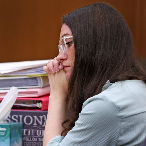 Lindsay Clancy listens to her mother Paula Musgrove on the witness stand during her murder trial in Plymouth Superior Court, in Plymouth, Mass., Monday, Aug. 17, 2026. (Greg Derr/The Patriot Ledger via AP, Pool)