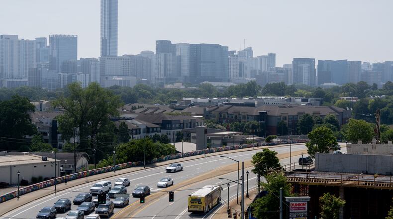 Hazy skies linger above Atlanta on Friday, July 31, 2026. (Ben Hendren for the AJC)