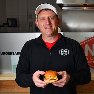 Billy Kramer started NFA Burger in a Chevron gas station/convenience store in Dunwoody. (AJC 2023)