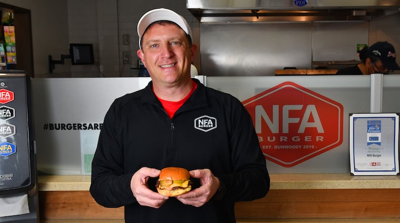 Billy Kramer started NFA Burger in a Chevron gas station/convenience store in Dunwoody. (AJC 2023)