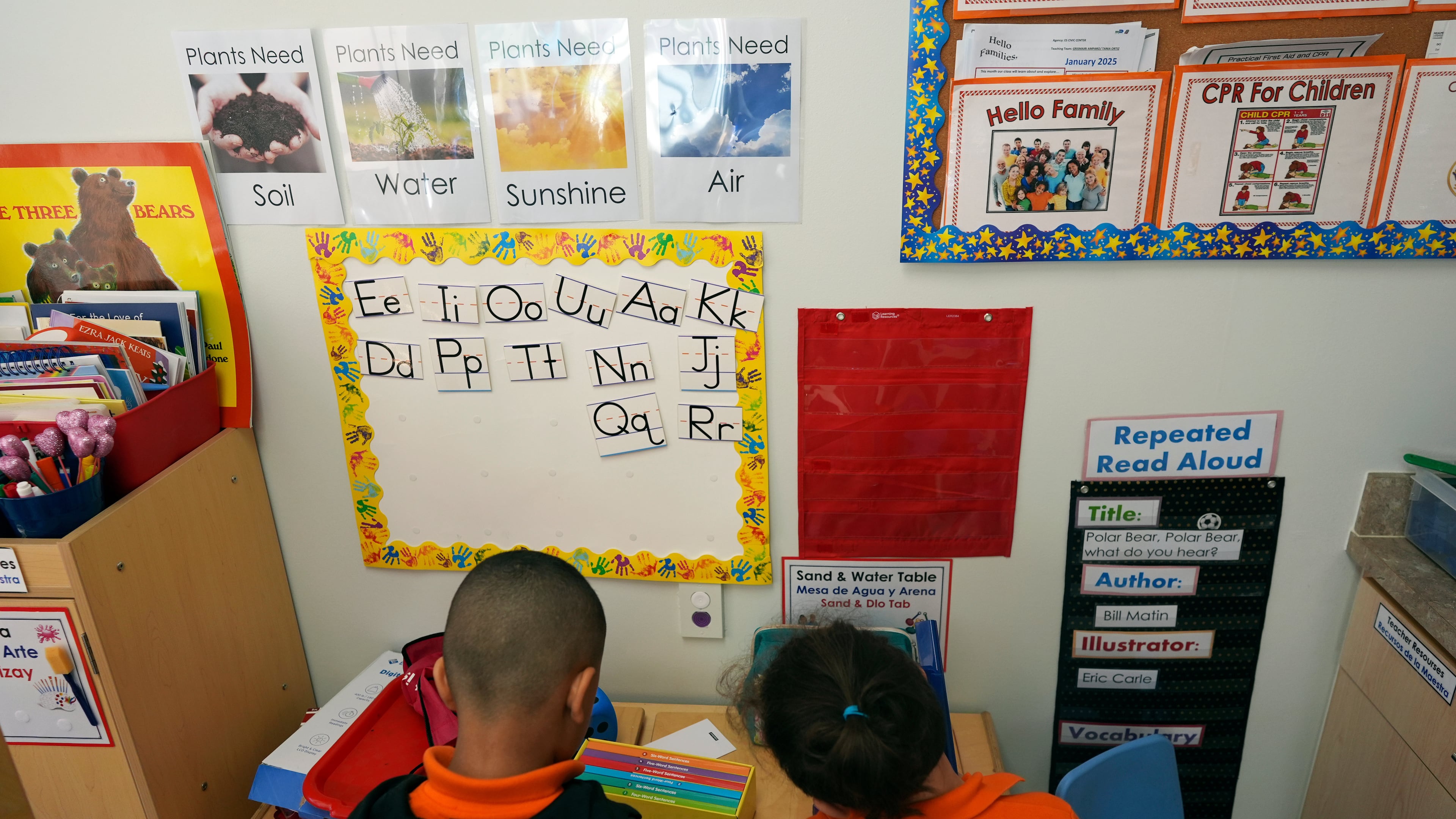 FILE - Students help put away supplies at the end of a reading and writing lesson at the Head Start program run by Easterseals, an organization that gets about a third of its funding from the federal government, Wednesday, Jan. 29, 2025, in Miami. (AP Photo/Rebecca Blackwell, File)