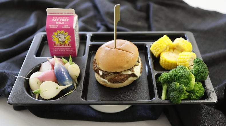 This sample plate was displayed at the burger station when Gwinnett County Public Schools’ school nutrition team hosted its fourth annual Taste of Cafe Gwinnett in 2019, during School Lunch Week. BOB ANDRES / ROBERT.ANDRES@AJC.COM
