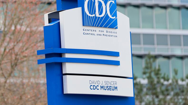 FILE - A sign with the CDC logo is displayed at the entrance to the agency's headquarters in Atlanta on March 2, 2025. (Miguel Martinez/Atlanta Journal-Constitution via AP, File)