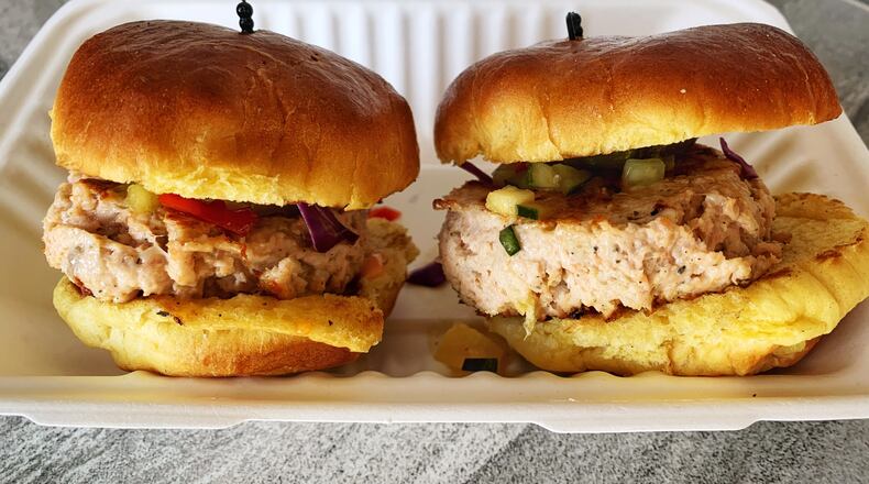 Sterling salmon sliders from Local Green Atlanta are flavorful, satisfying and a good value. Henri Hollis/henri.hollis@ajc.com