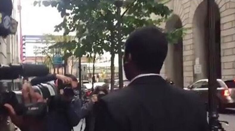 Meek Mill heads out of court. Photo: CBS Philly.