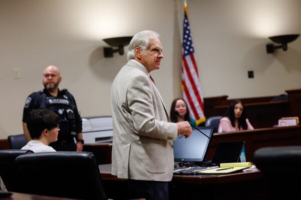 Defense attorney Charlton Allen stands during a status hearing for Colt Gray at Barrow County Superior Court on Thursday, May 28, 2026, in Winder. (Arvin Temkar/AJC)
