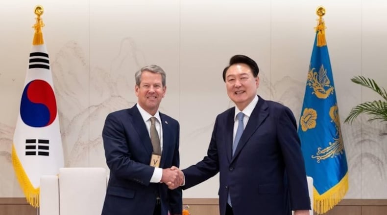 Gov. Brian Kemp met with South Korean President Yoon Suk Yeol during a trade mission to South Korea on Tuesday, June 18. File.